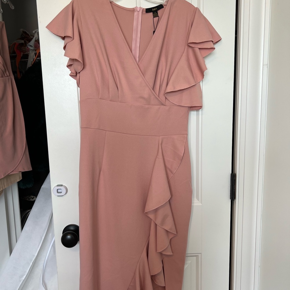 Elegant Pink Ruffle Sleeve Dress